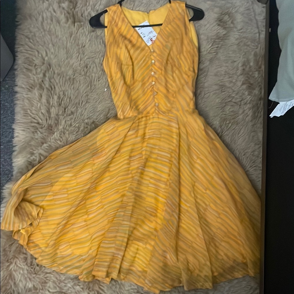 Vintage Yellow Striped Sleeveless Dress
